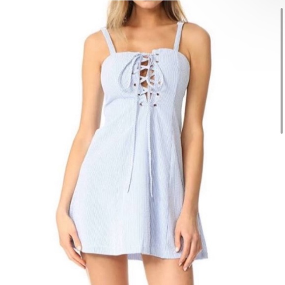 {Staud} 🔷 X Striped and Solid Catalina lace up dress - Picture 2 of 7